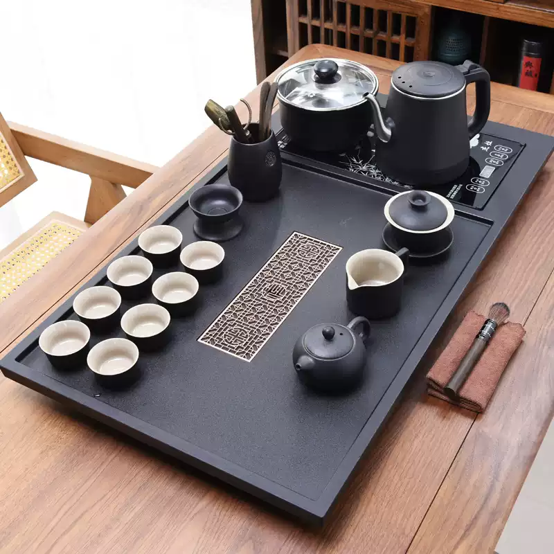秉纯整块茶盘套装全自动底部上水一体现代简约茶具家用整套石英石